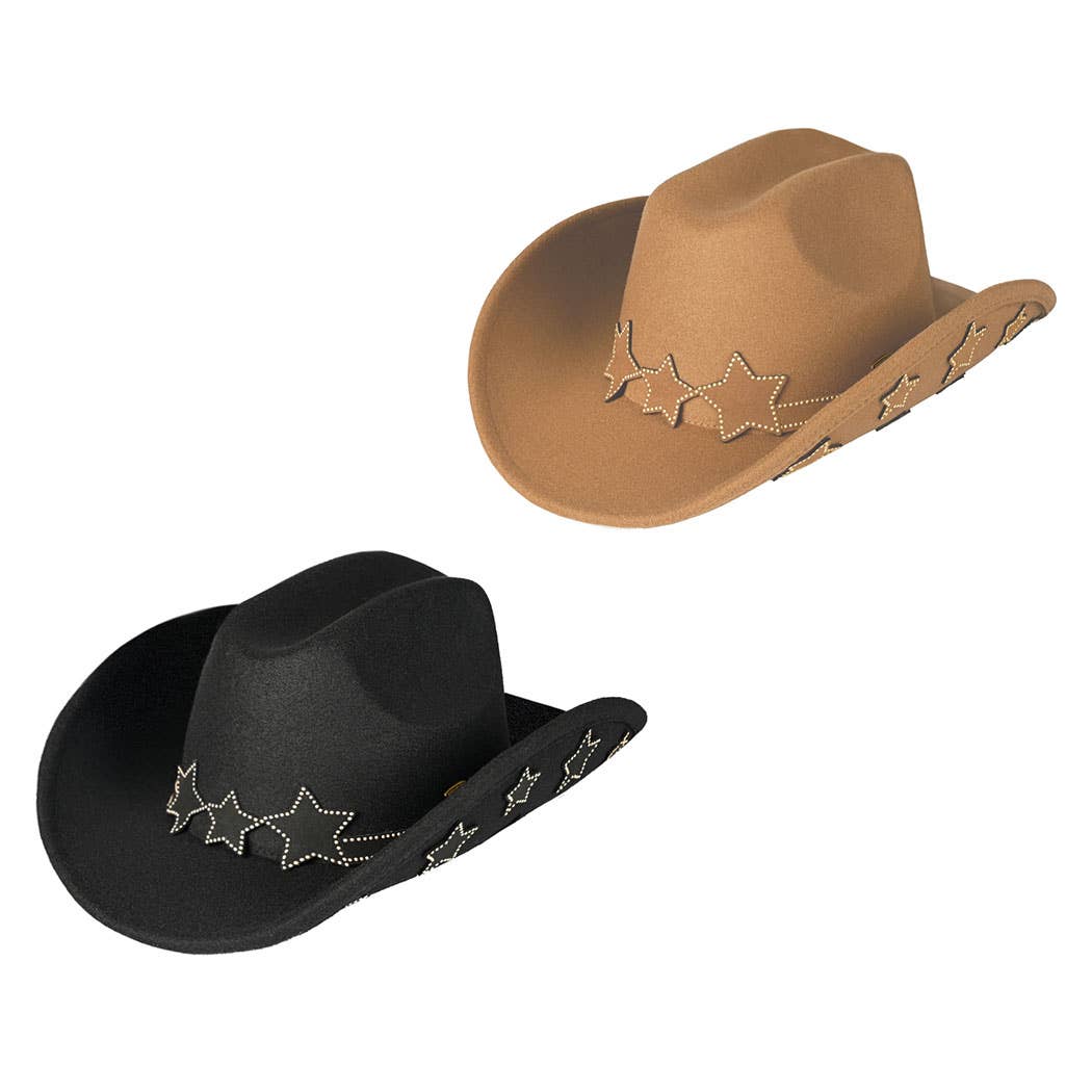 Vegan Felt Star Embellishment Cowboy Hat