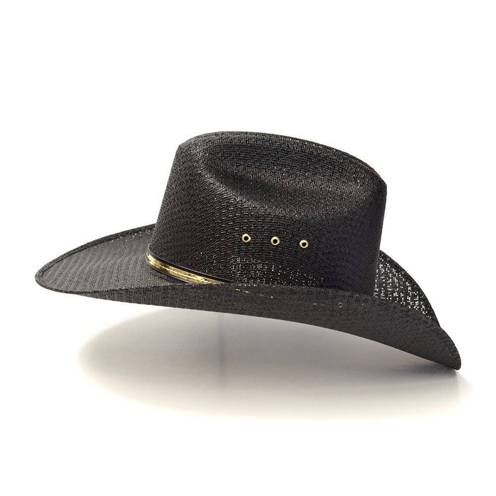 Black Straw Western Cattleman Hat with Gold Hat Band