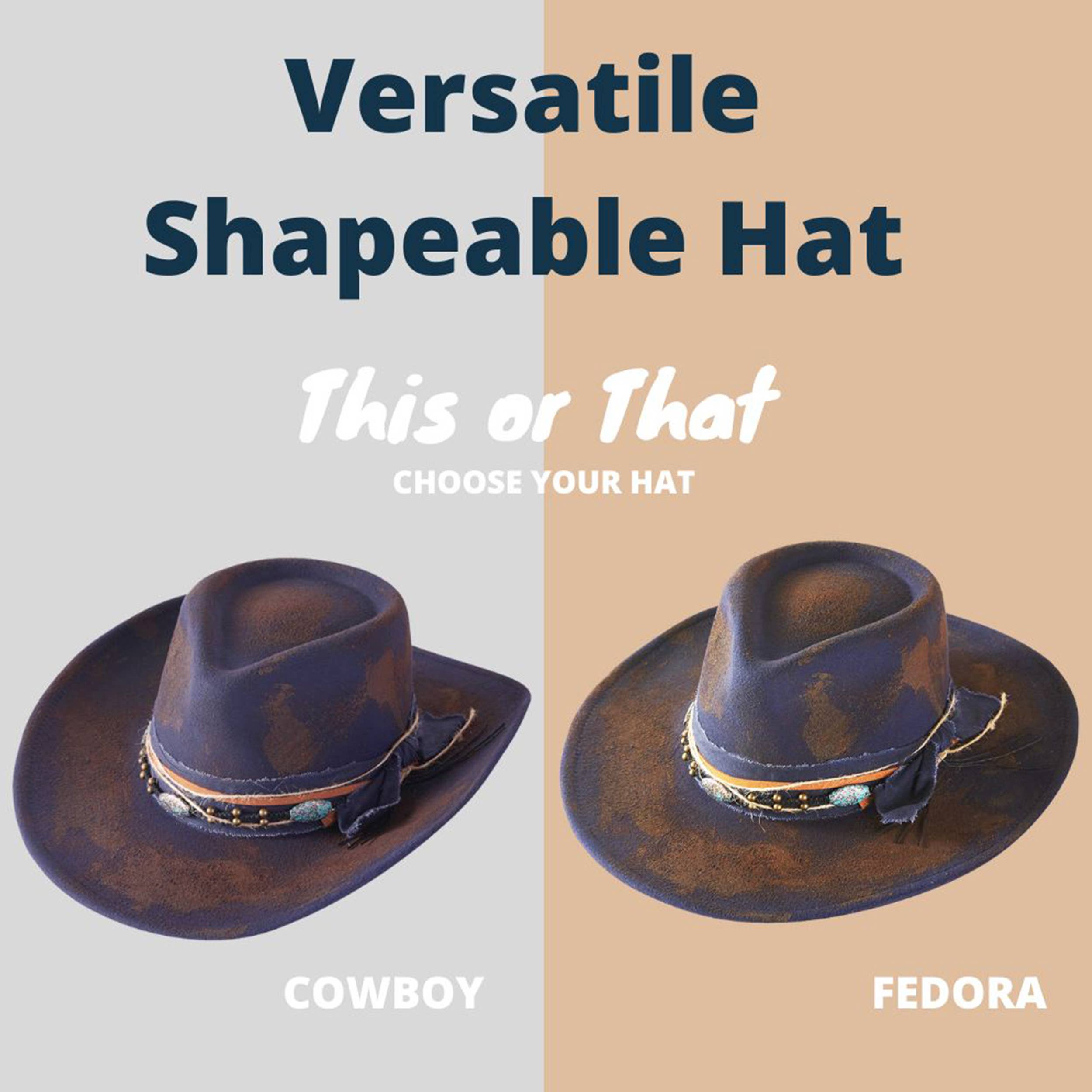Distressed Fabric Multi Band Cowgirl Fedora Hat
