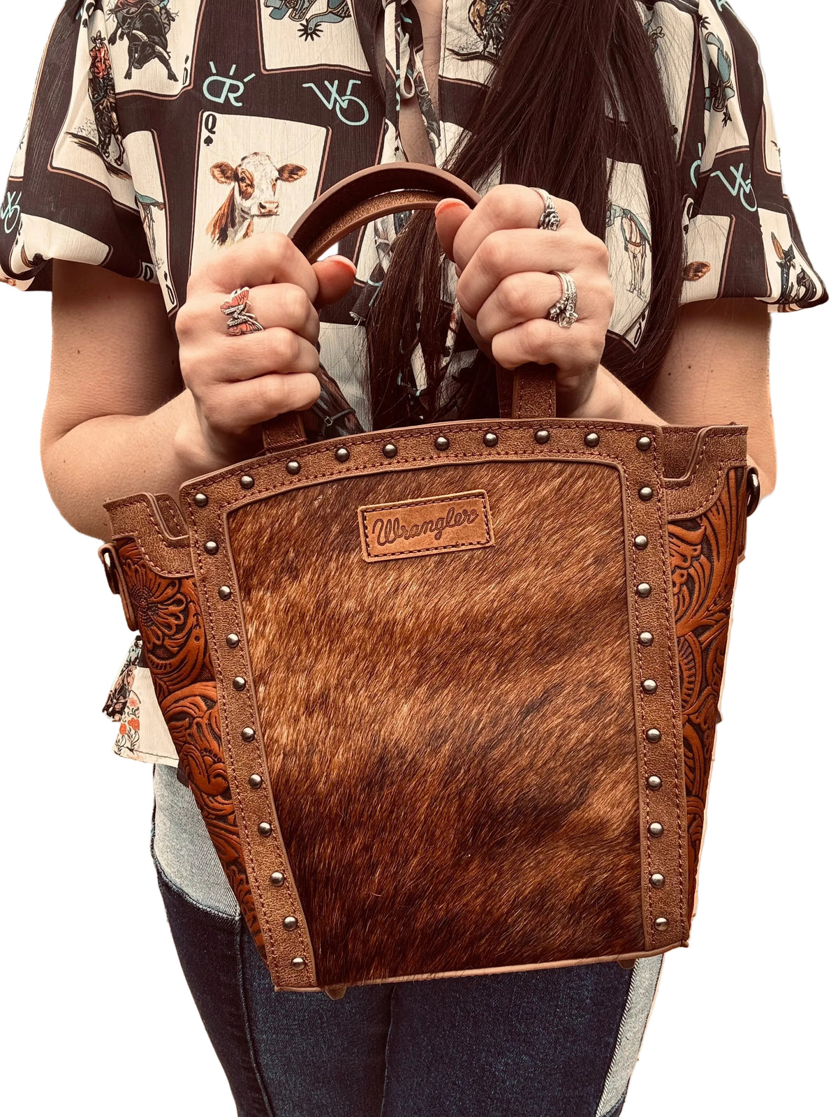 Wrangler Genuine Hair-On Cowhide Tote/Crossbody