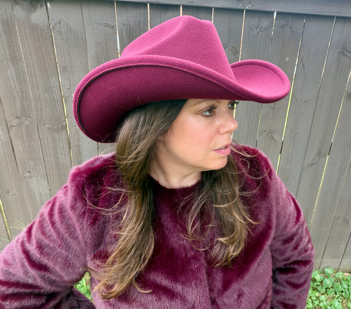 C.C Plain Vegan Felt Cowboy Hat - Wide Brim Western, Burgandy