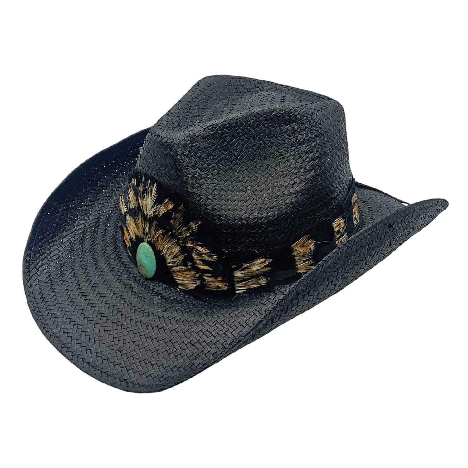 Gallop Western Hat – Toyo Straw with Feather Band & Turquoise Concho