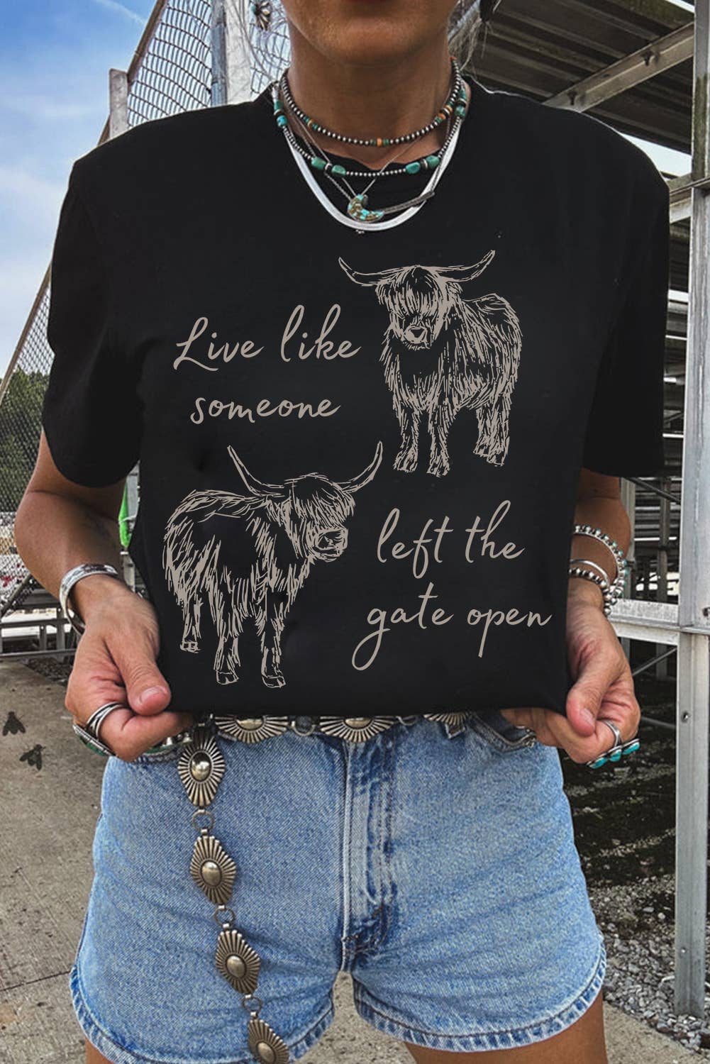Fashion-W Western Cow Print Round Neck Casual Tee