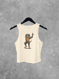 Cropped cream tank top featuring a colorful hand-drawn Smokey mascot design, perfect for game day.