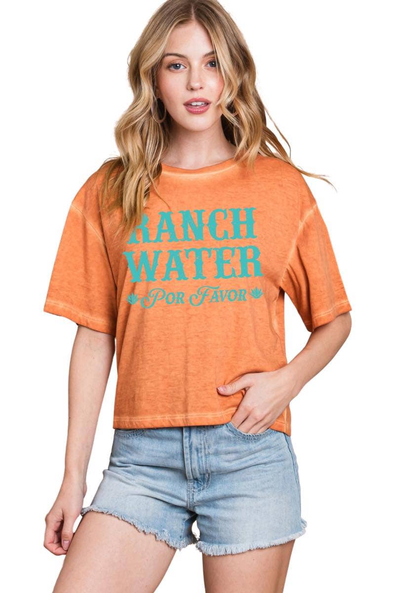 Ranch Water Por Favor Graphic S/S Lunar Dye Faux Crop