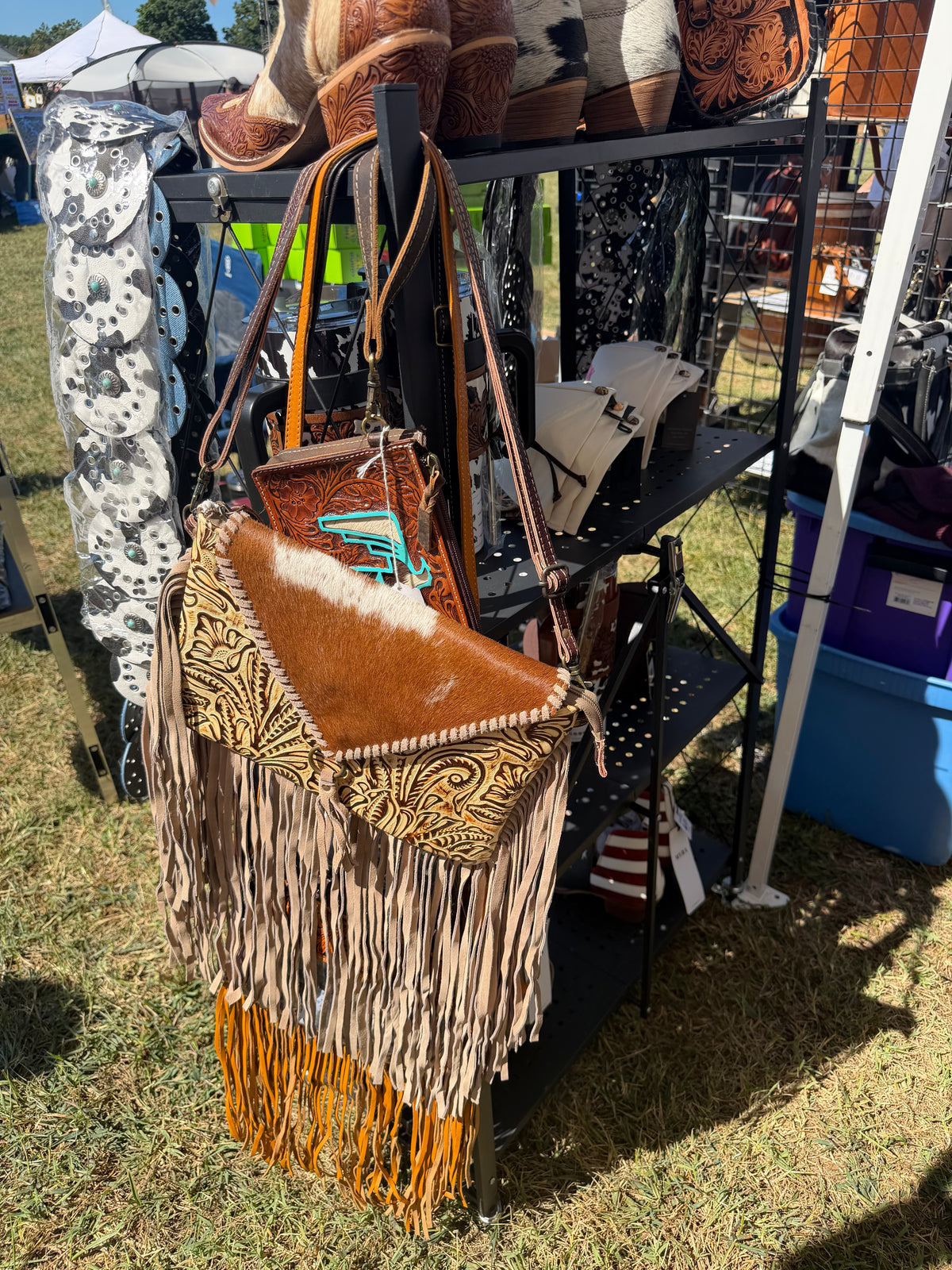 Myra Bag Harappa Leather & Hairon Cowhide Crossbody Bag with Fringe