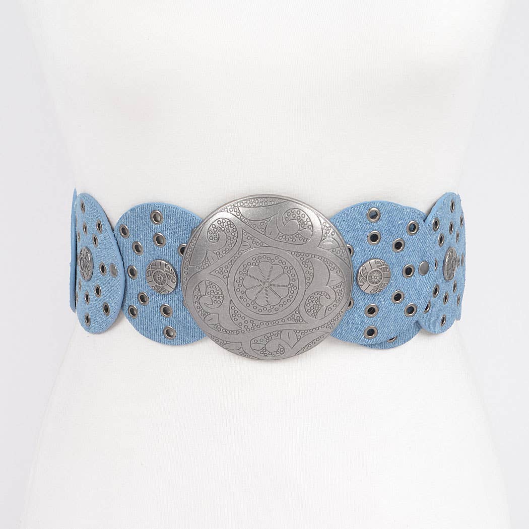 Denim Multi Eyelet Rounds Western Belt