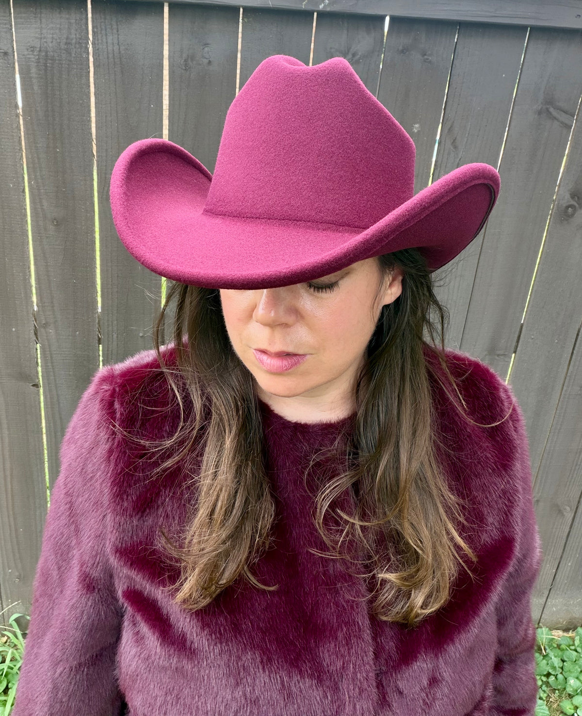 C.C Plain Vegan Felt Cowboy Hat - Wide Brim Western, Burgandy