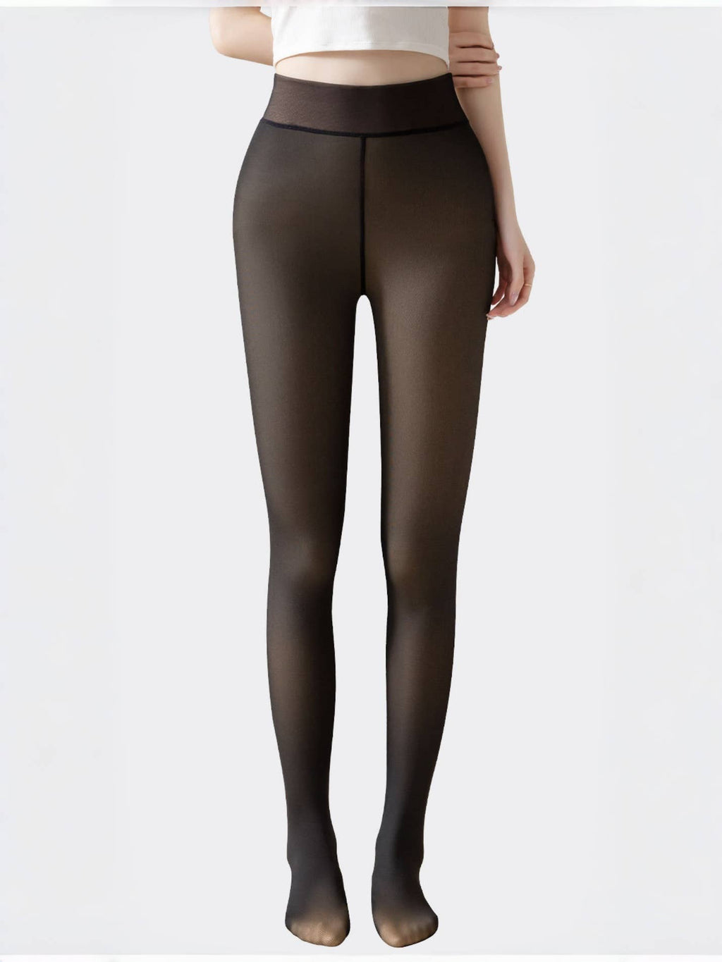 Warm Fleece-Lined Tights Fake Sheer Pantyhose Leggings