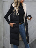 Zipper Sleeveless Hooded Long Padded Vest Jacket