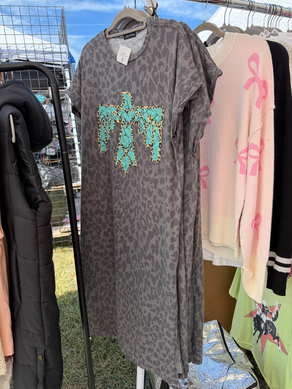 Zutter Turquoise Aztec Thunderbird Leopard Maxi Dress