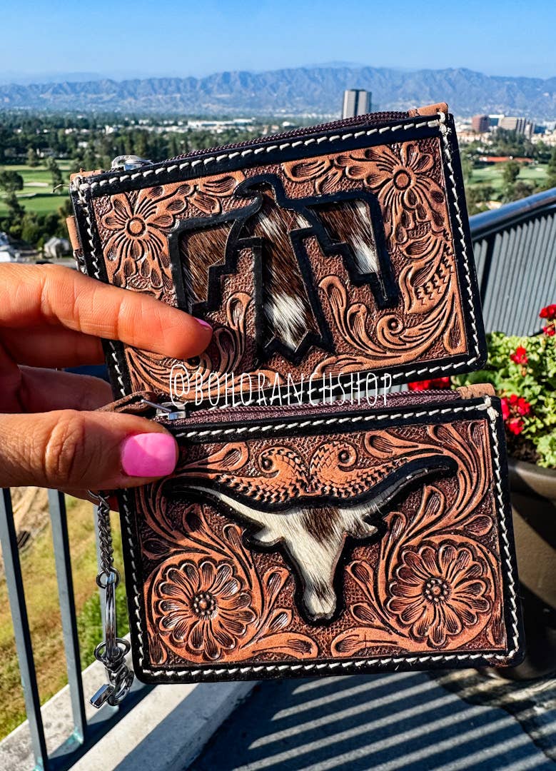Longhorn Freebird Western Cowhide Leather Keychain Wallet