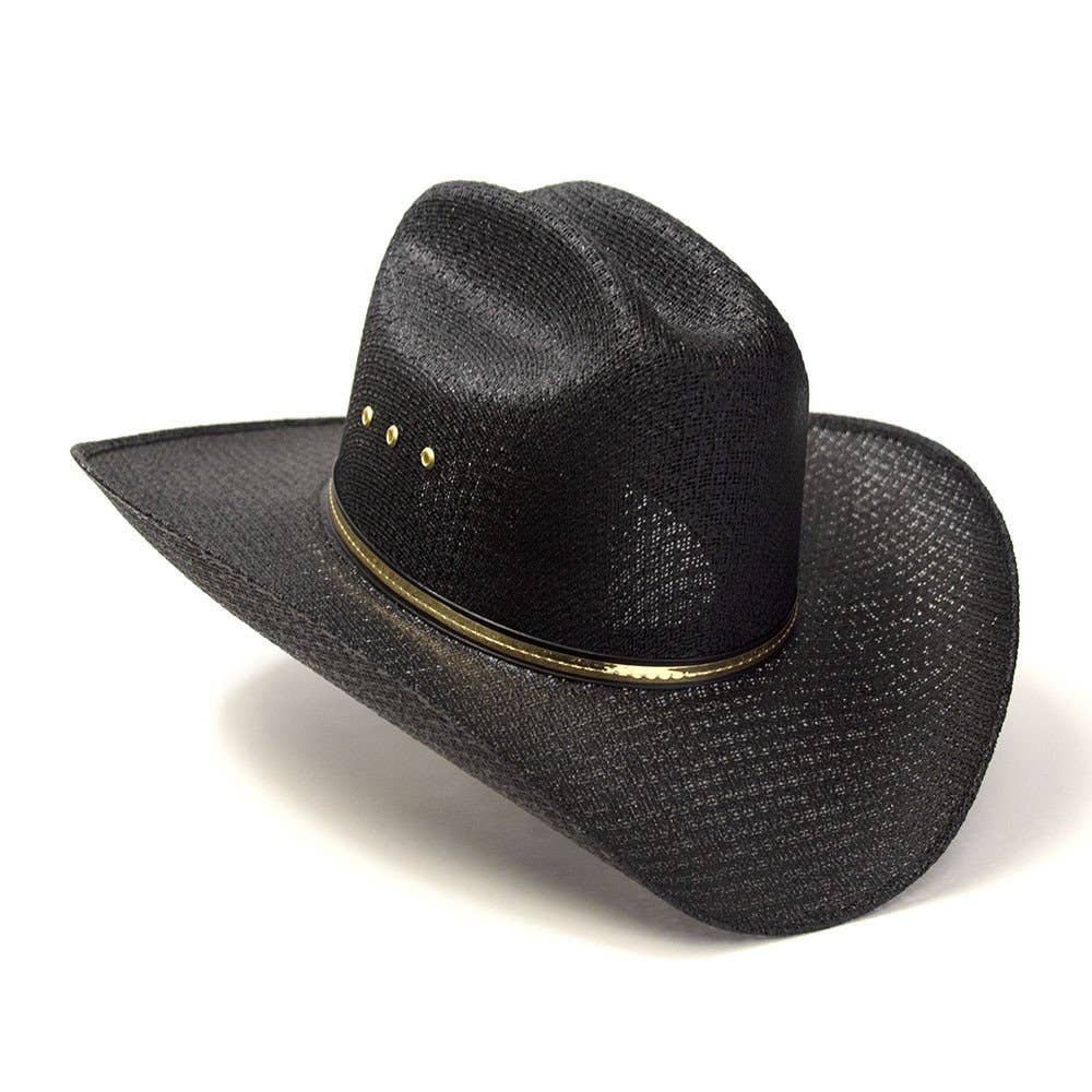 Black Straw Western Cattleman Hat with Gold Hat Band