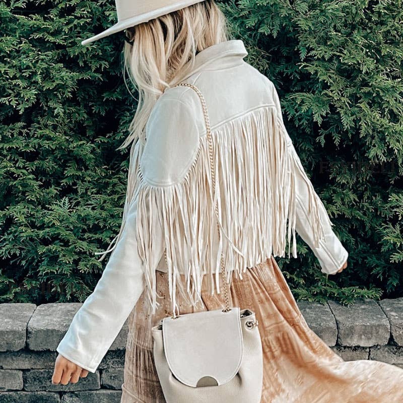 Crop Western Cowgirl Faux Suede Tassel Jacket