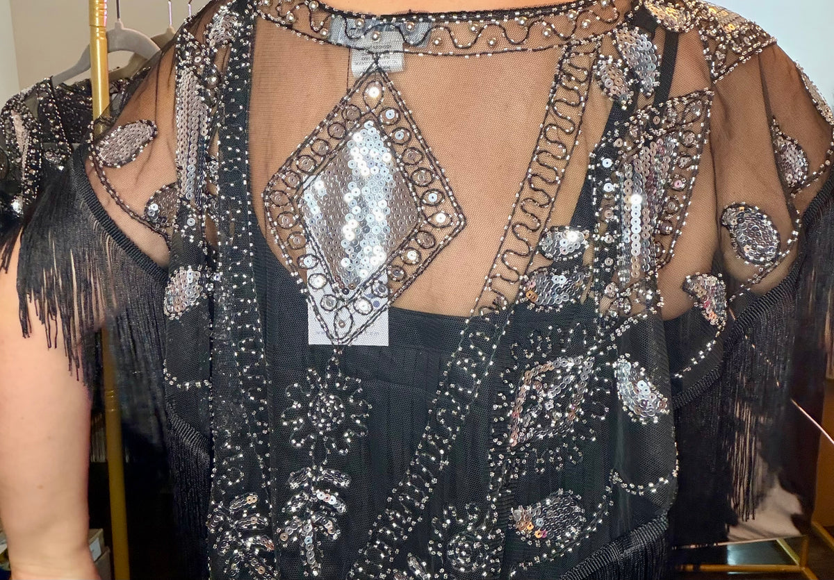 Blue B Sequin Beaded Fringe Western Boho Cape
