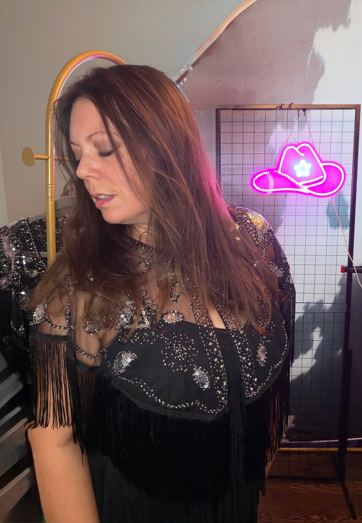 Blue B Sequin Beaded Fringe Western Boho Cape