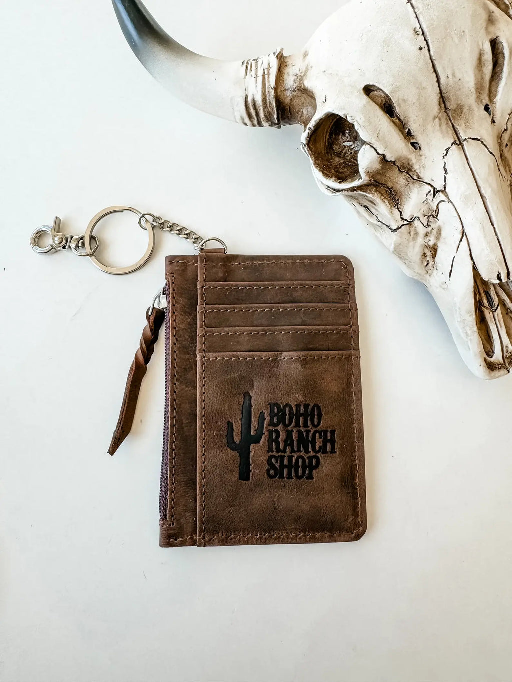 Western Cowhide Leather Keychain Wallet Longhorn Thunderbird