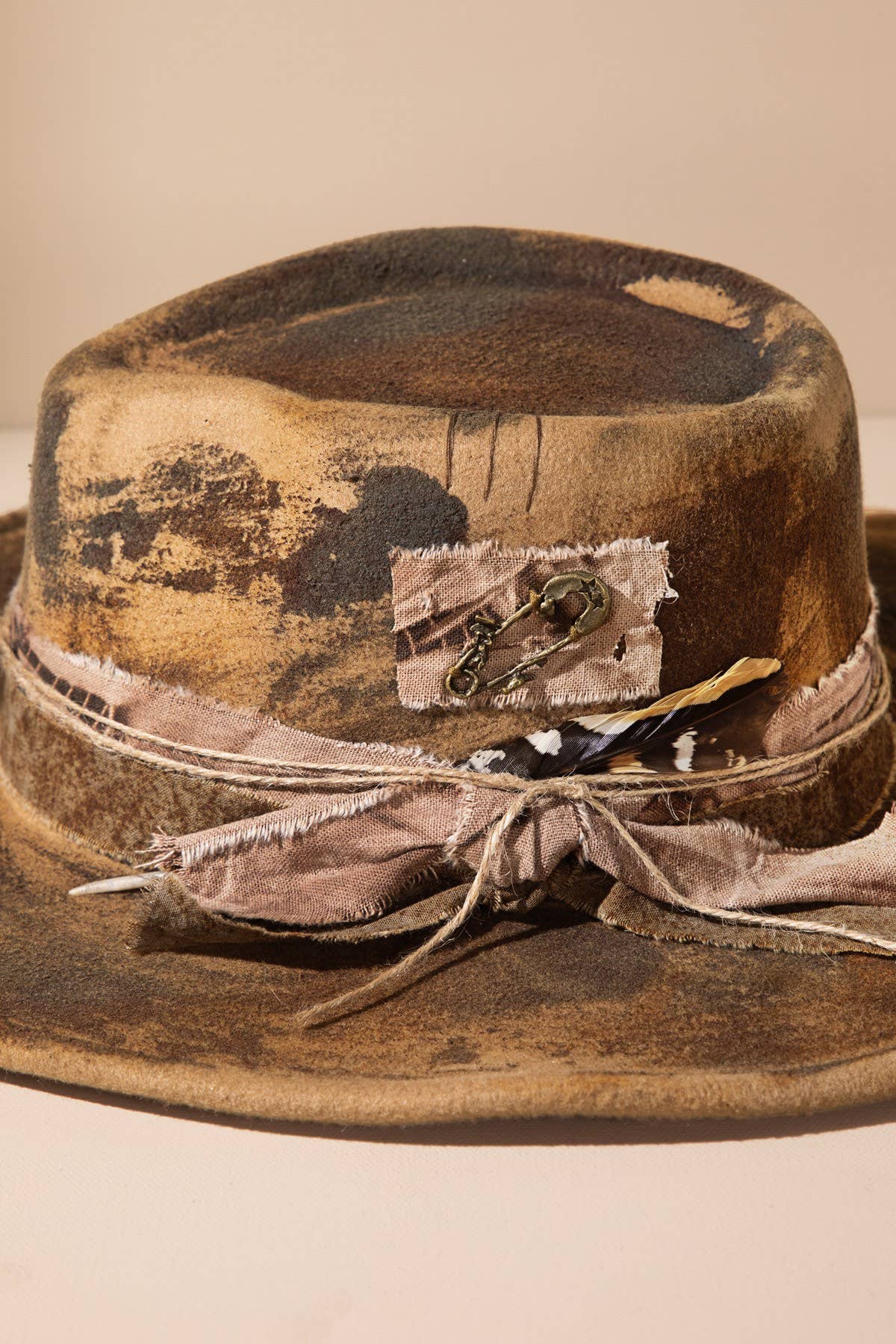 Rustic Shapeable 2-in-1 Cowgirl Fedora Hat with Distressed Fabric Band -Women's One Size, Taupe