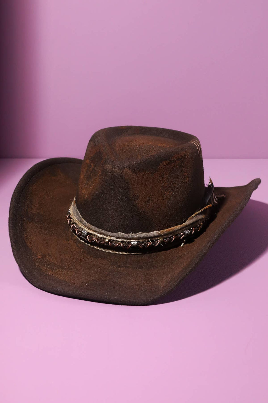 Vintage Versatile Shapeable Cowgirl Hat & Fedora with Beaded Band - Polyester, One Size, Brown