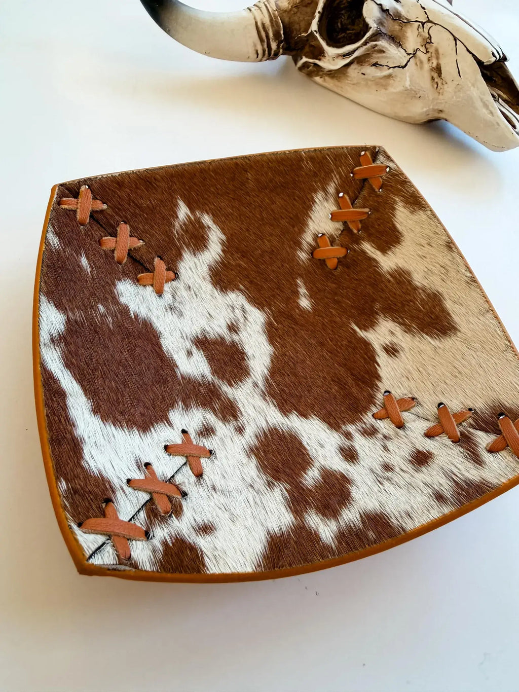 COWHIDE LEATHER TRAY - jewelry storage - Genuine Hair On