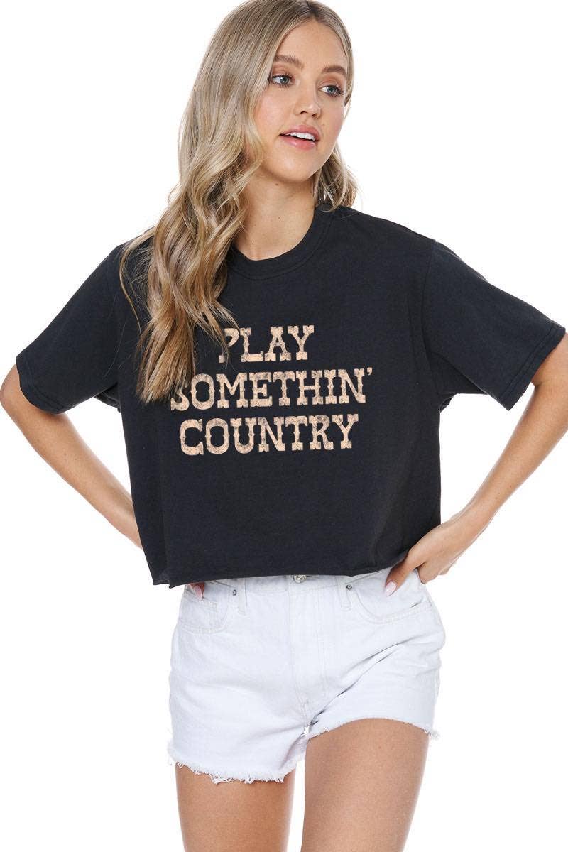 Zutter Play Somethin' Country Western Graphic Faux Crop Tee