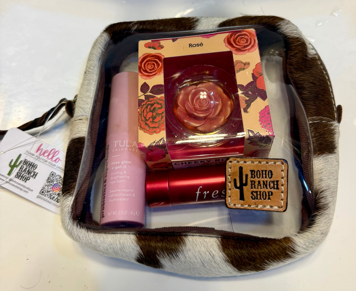 Boho Ranch Shop Hairon Cowhide Cosmetic Clear Case - Toiletry Makeup Travel Bag