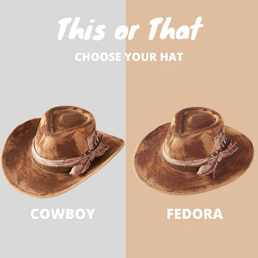 Women's Shapeable Cowgirl Fedora Hat – Feather & Distressed Band, Retro Charm