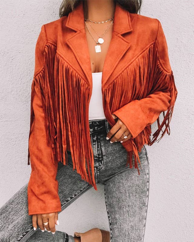 Crop Western Cowgirl Faux Suede Tassel Jacket