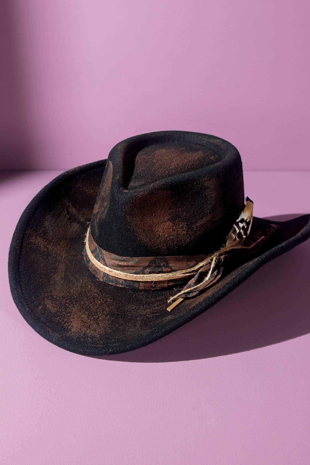 Vintage Shapeable Cowgirl & Fedora Hat - Distressed 2-in-1 Western Wide Brim Hat, One Size, Black