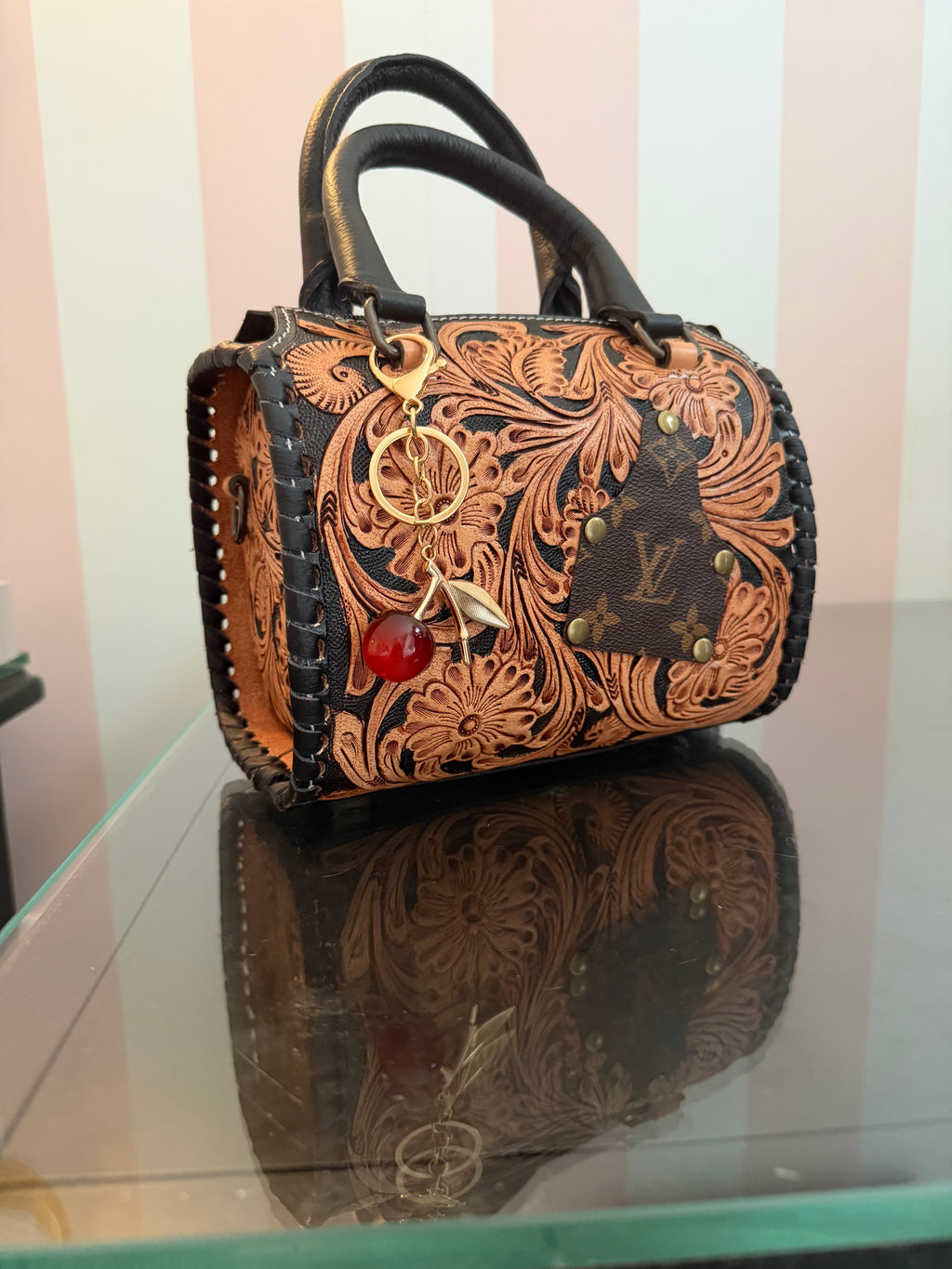 Upcycled Louis Vuitton Speedy Handbag | Hand-Tooled Western Cherry Leather