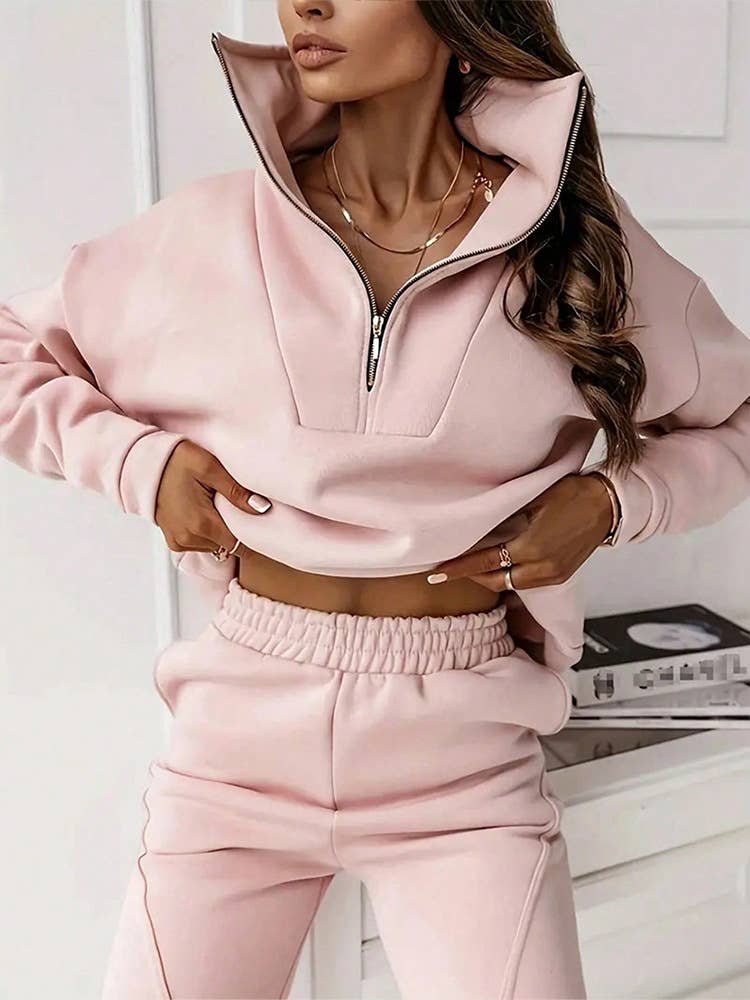 Half-Zipped Collar Sweatshirt Piping Pants Set