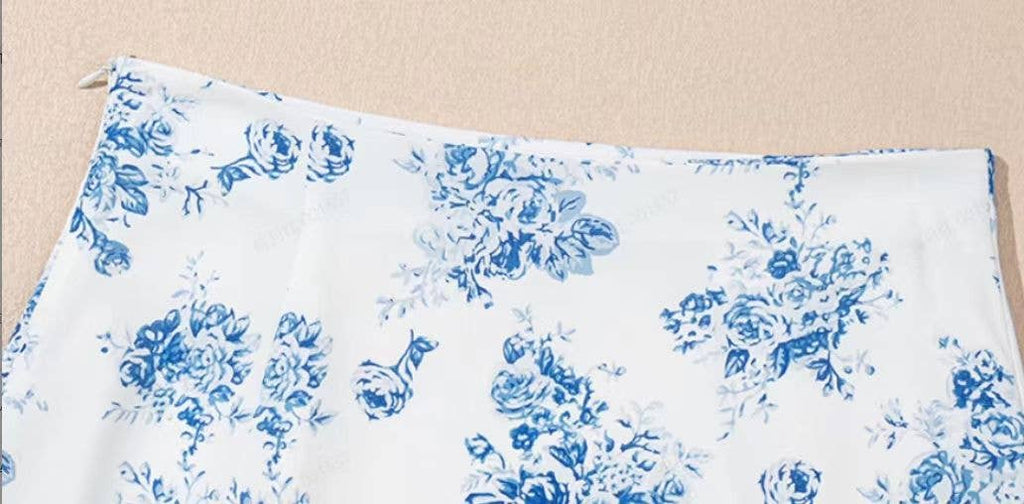 Summer floral print ruffle boho maxi skirt