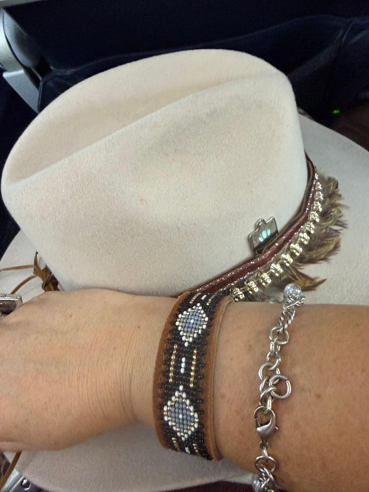 Boho Ranch Shop Western Aztec Pattern Seed Bead Leather Cuff Bracelet