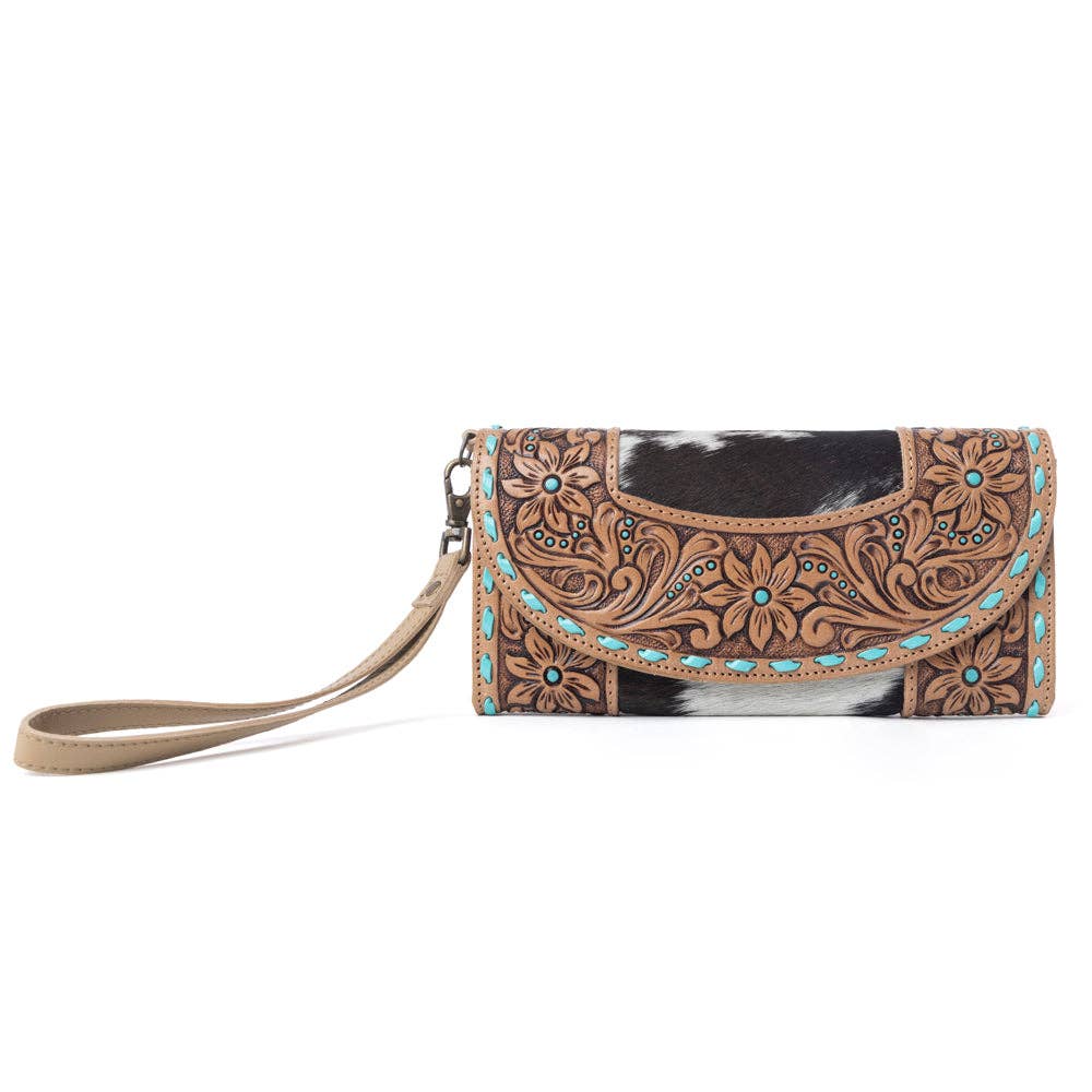 Myra Stoneflower Hairon Leather Women's Wristlet and Wallet in Onyx Pearl