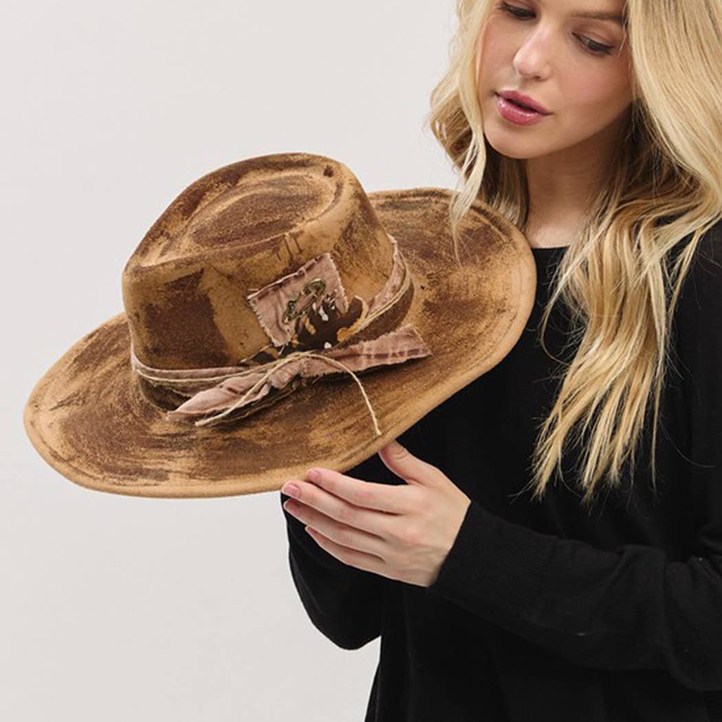 Women's Shapeable Cowgirl Fedora Hat – Feather & Distressed Band, Retro Charm