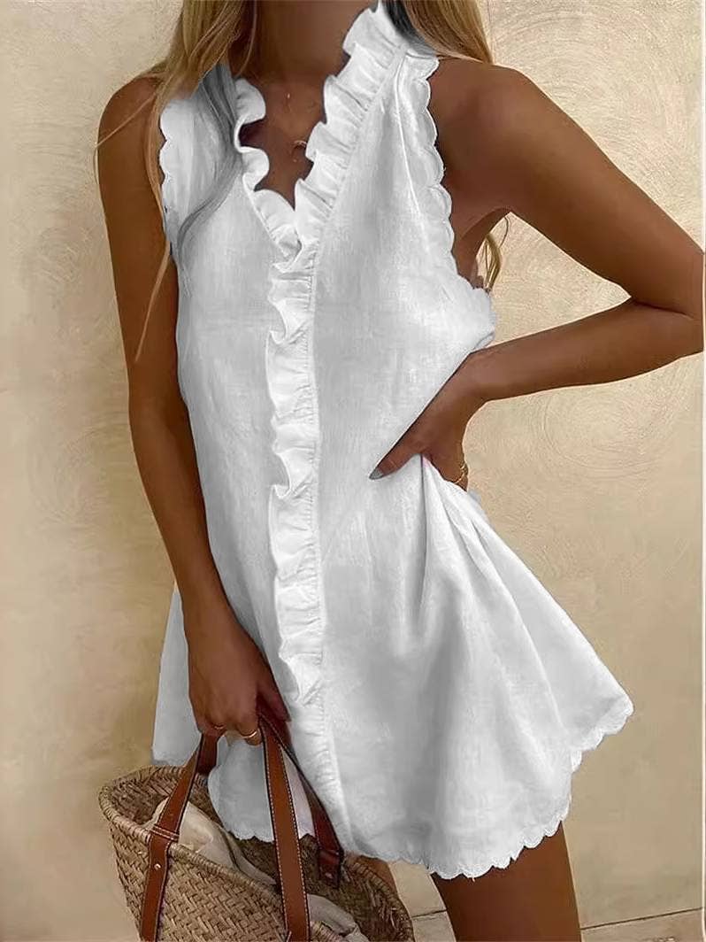 Ruffle frill sleeveless mini shift dress