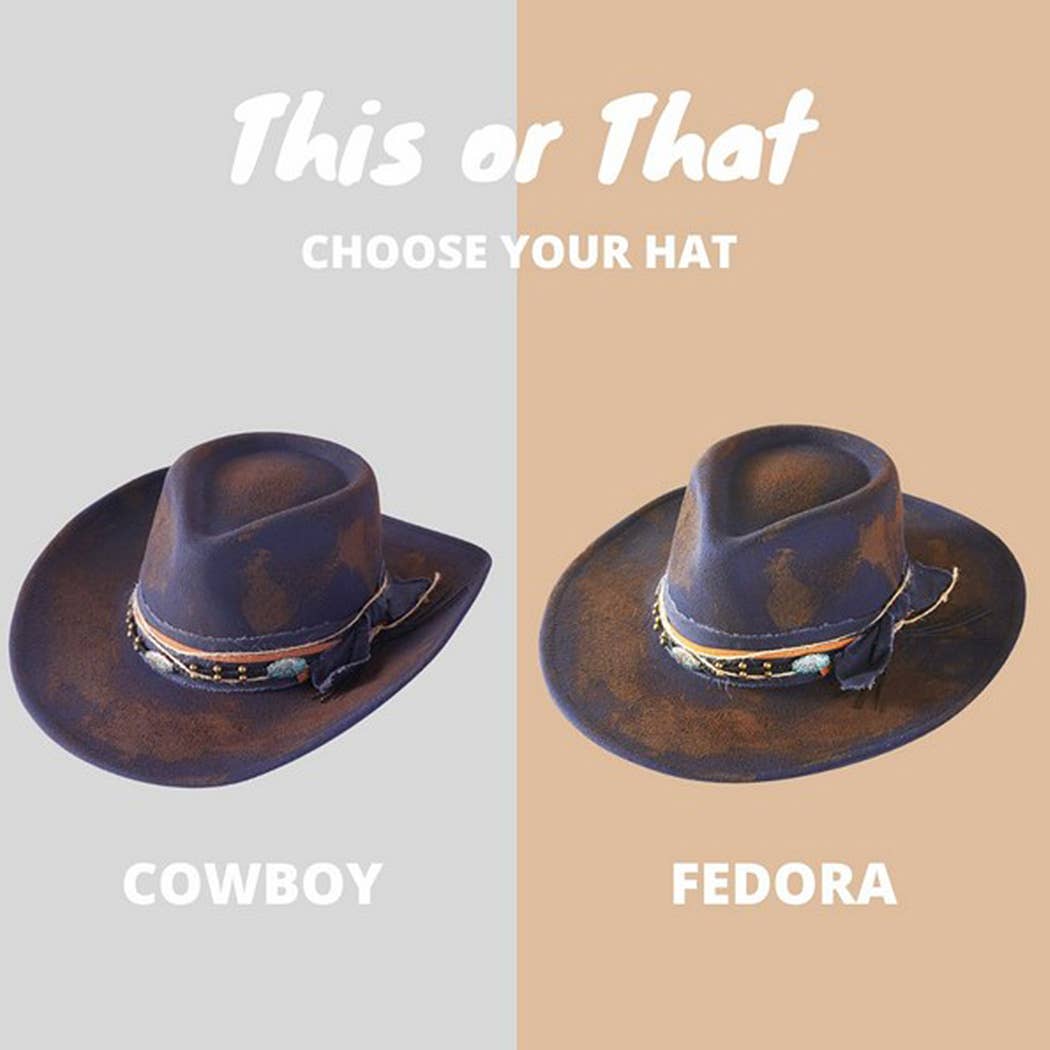 Women's Shapeable Cowgirl Fedora Hat – Distressed Fabric & Multi Band