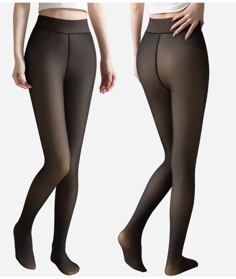 Warm Fleece-Lined Tights Fake Sheer Pantyhose Leggings