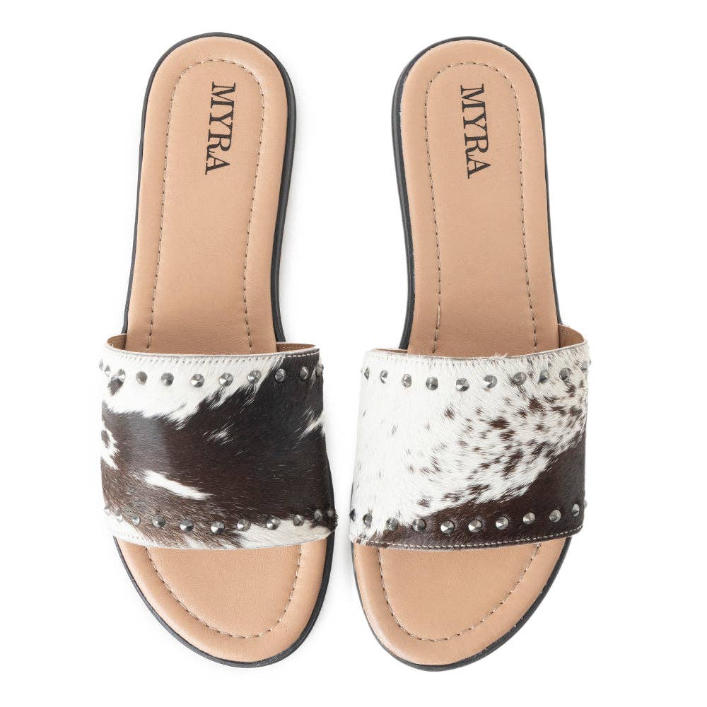 Myra Bags Hairon Cowhide Western Silver Studded Flats
