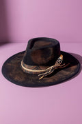 Vintage Shapeable Cowgirl & Fedora Hat - Distressed 2-in-1 Western Wide Brim Hat, One Size, Black