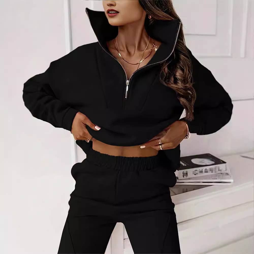 Half-Zipped Collar Sweatshirt Piping Pants Set
