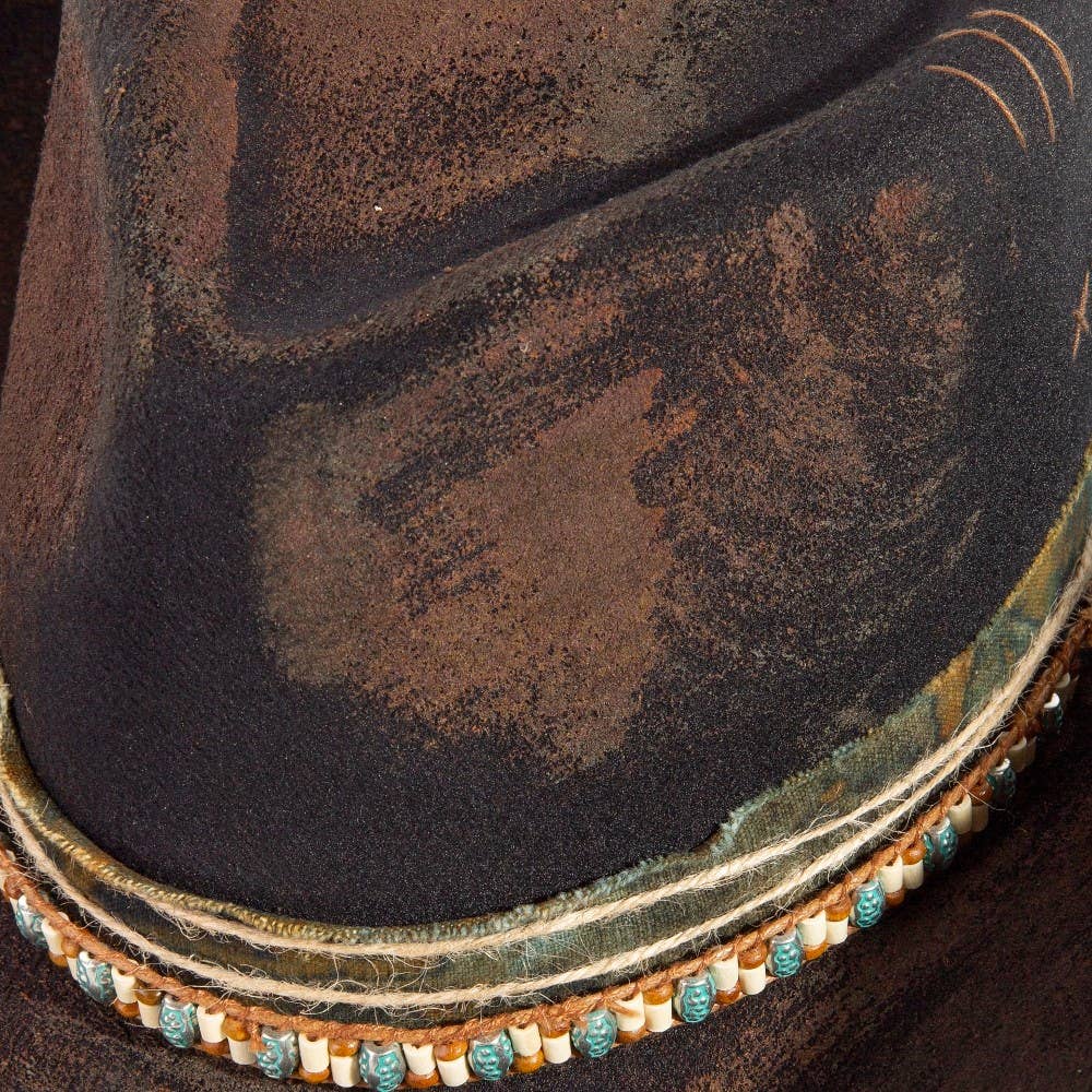 Rustic Beaded Strap Western Cowboy Hat