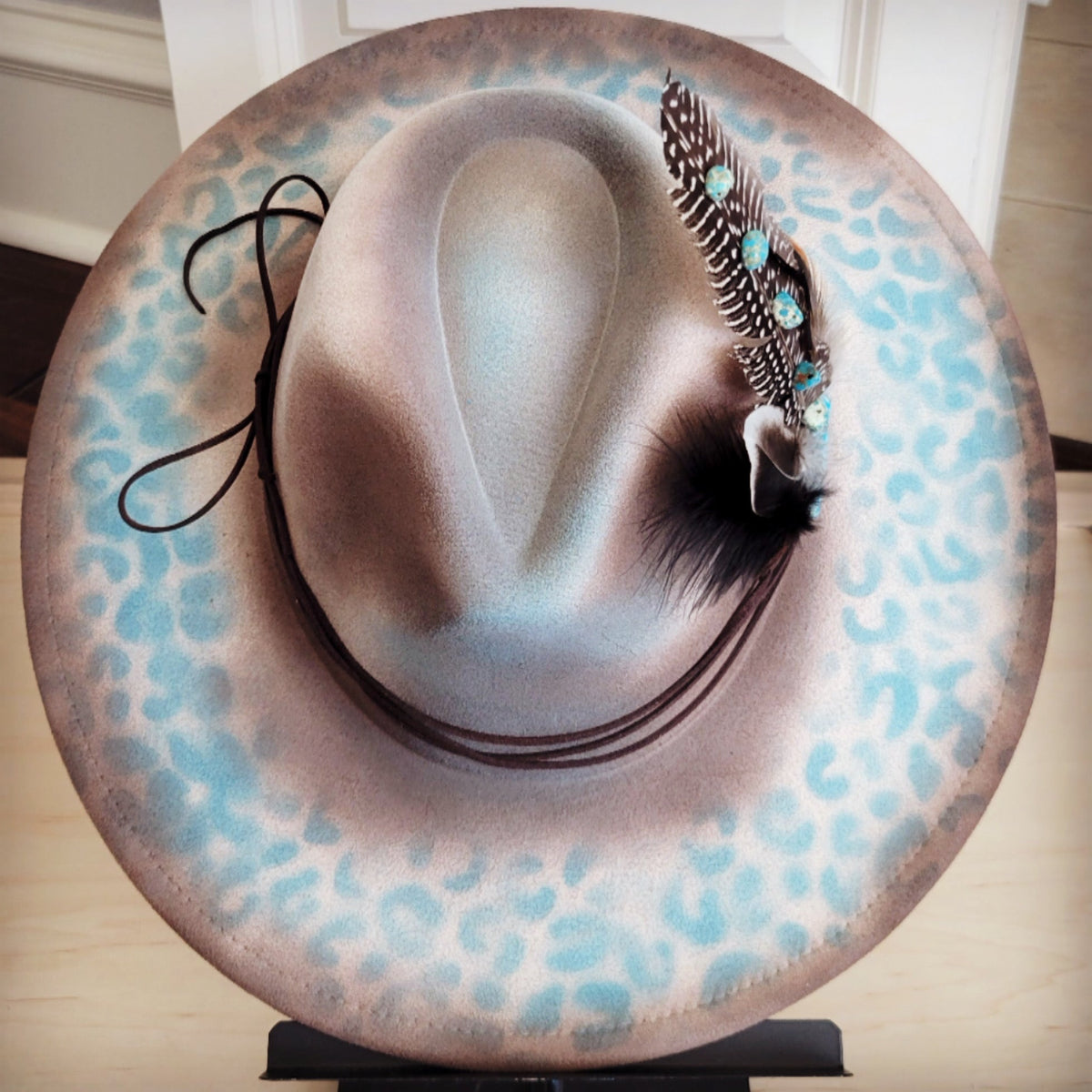 Hand-Painted Leopard Boho Western Cowgirl Hat & Band-Brown/Regalite 986t