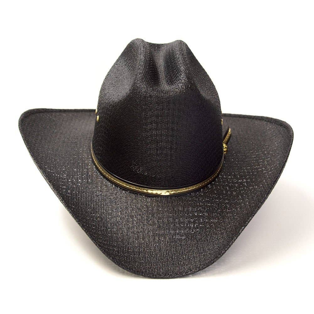 Black Straw Western Cattleman Hat with Gold Hat Band