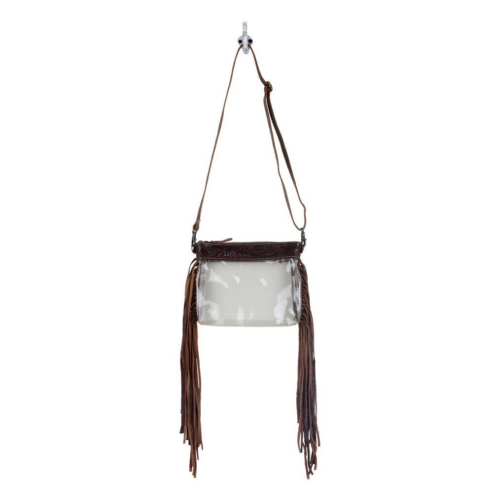 Myra Clear Stadium Bag with Tooled Leather & Fringe | Western Crossbody