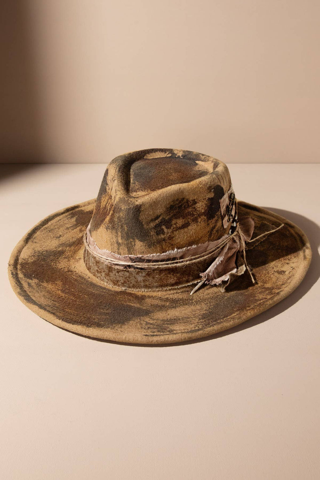 Rustic Shapeable 2-in-1 Cowgirl Fedora Hat with Distressed Fabric Band -Women's One Size, Taupe