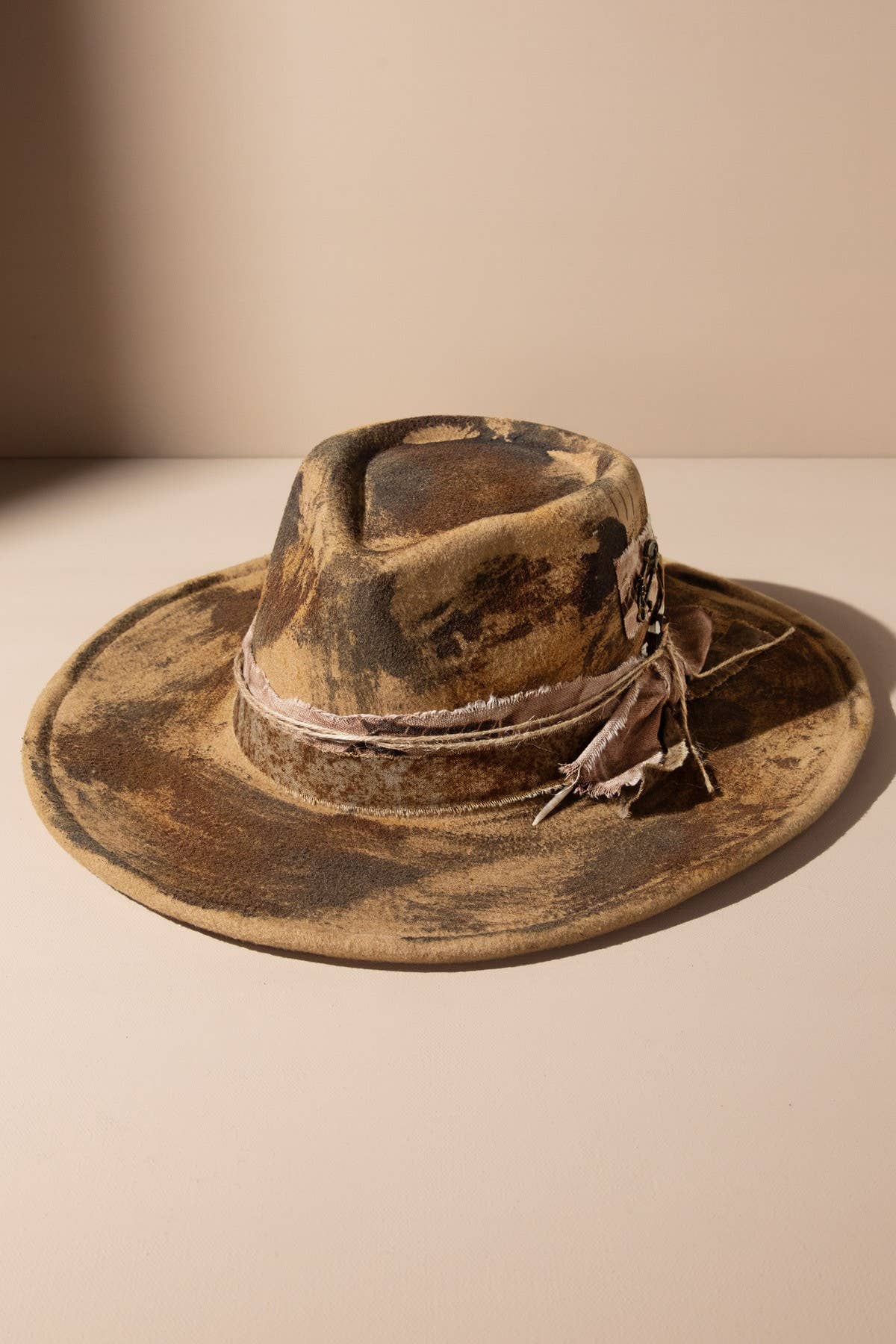 Rustic Shapeable 2-in-1 Cowgirl Fedora Hat with Distressed Fabric Band -Women's One Size, Taupe
