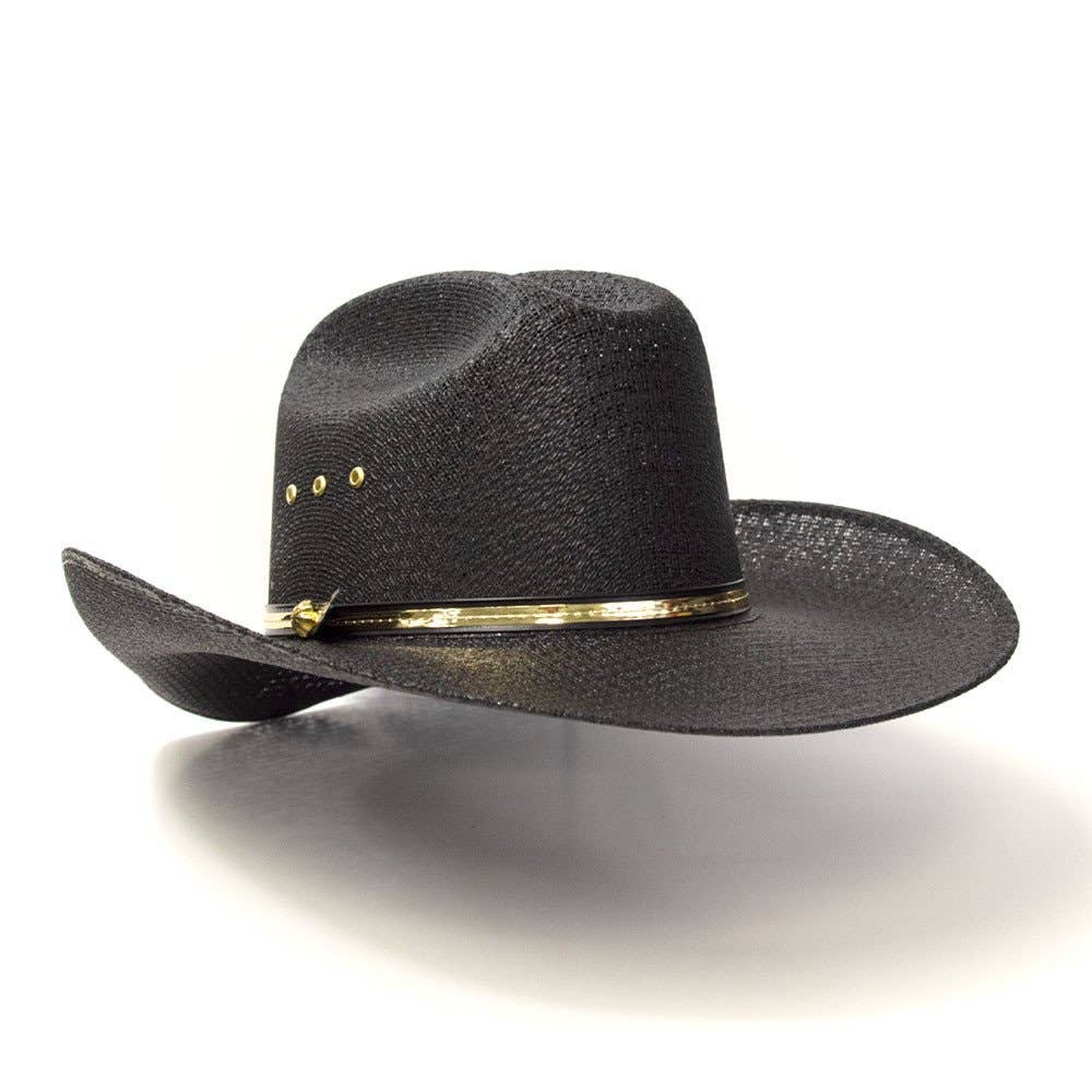 Black Straw Western Cattleman Hat with Gold Hat Band