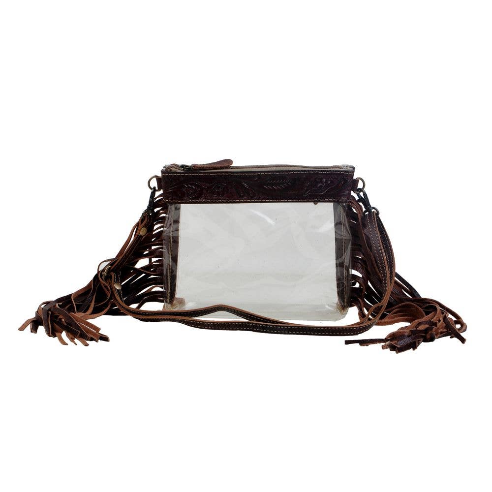 Myra Clear Stadium Bag with Tooled Leather & Fringe | Western Crossbody