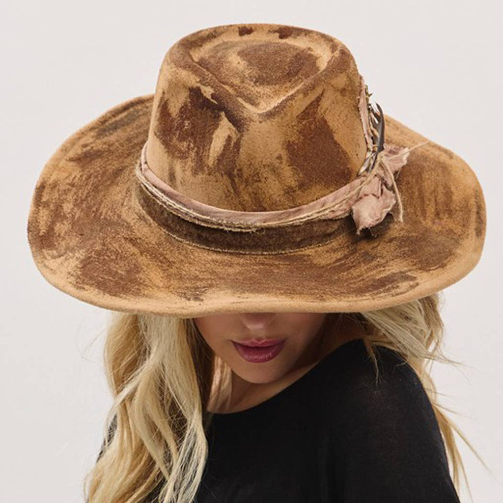 Women's Shapeable Cowgirl Fedora Hat – Feather & Distressed Band, Retro Charm